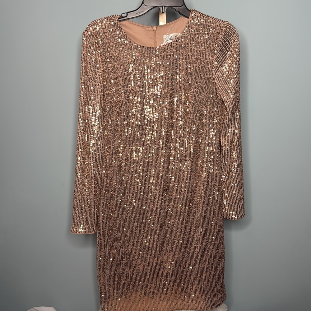 Eliza J Gold Cuffed Sleeve Cocktail Dress
